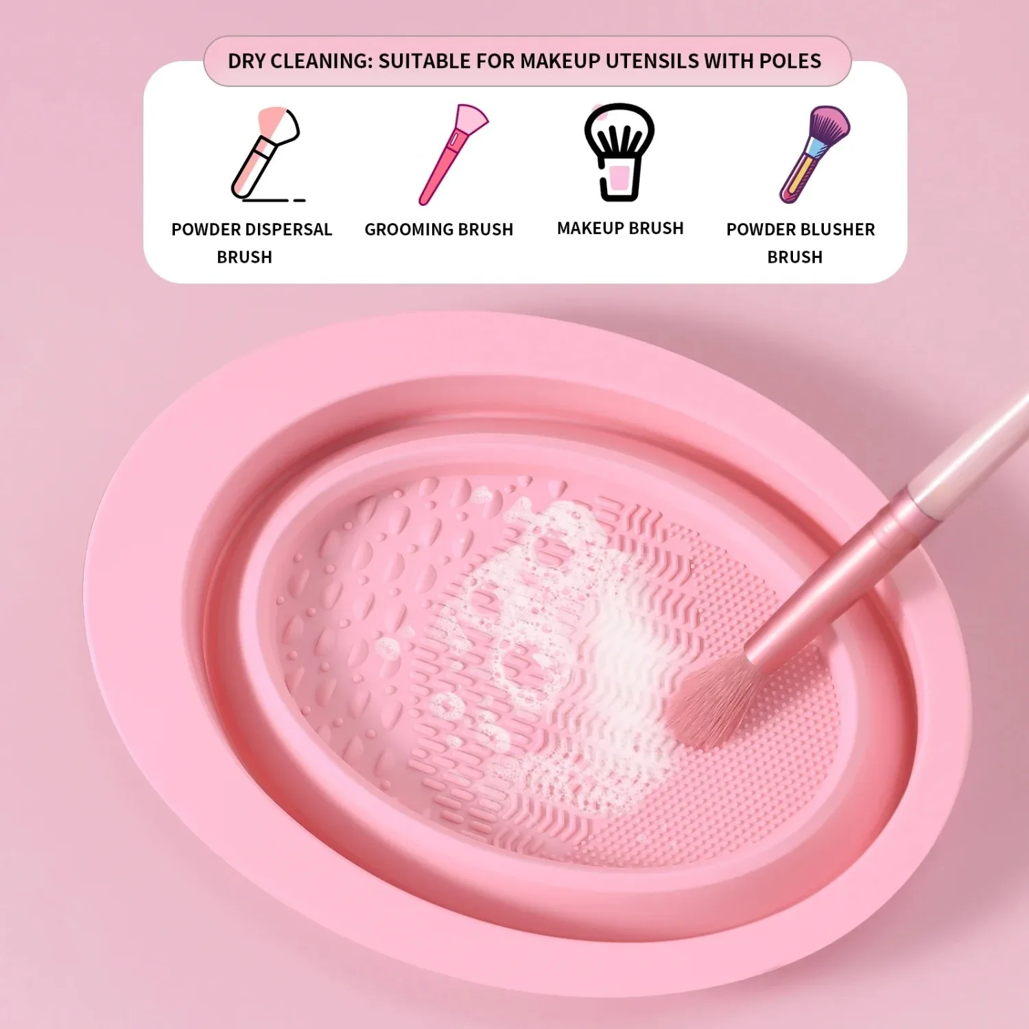 3-Piece Portable Silicone Makeup Brush Cleaning Set with Foldable Bowl