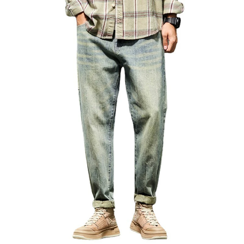 EH·MD Loose Slim Deep Blue Jeans Large Size Black Trousers Cotton Casual Parting Decorative High Street Zipper Stitching Pocket