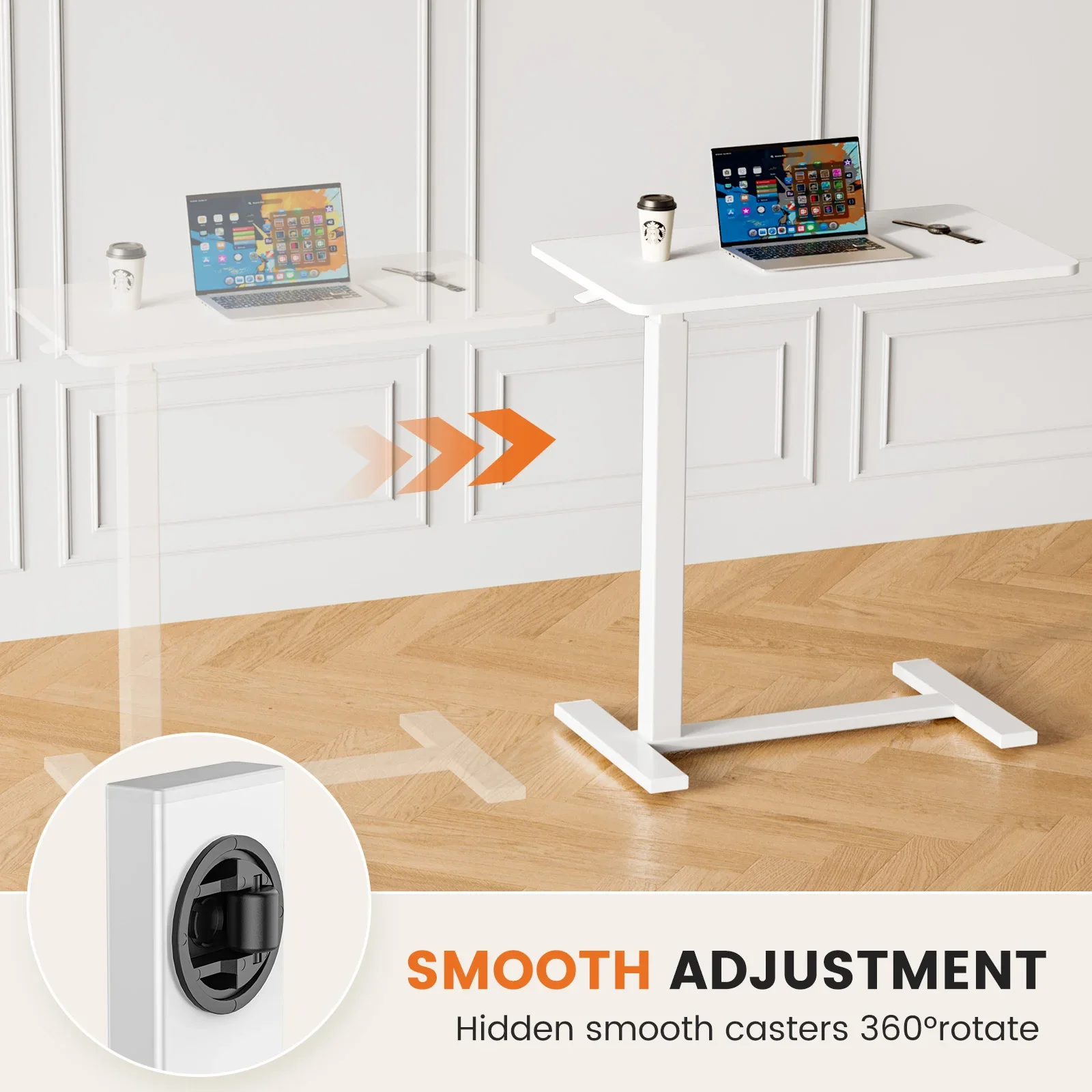 Overbed Bedside Sofa Table with Hidden Wheels Adjustable Height Use Bed Table Laptop Mobile Standing Desk Living Room