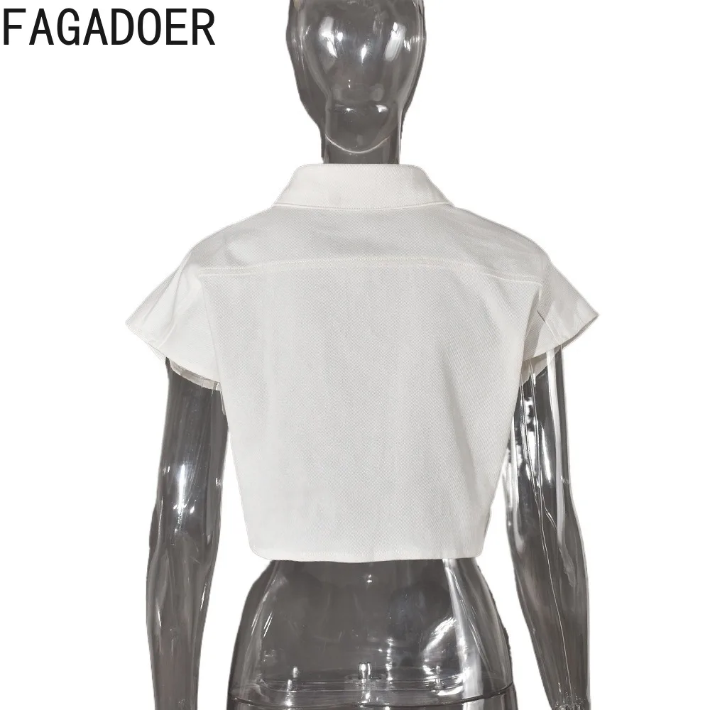 FAGADOER White Shirt Top Crop Top 2024 Summer Pockets Cargo Top Shirts Women Buttons Fashion Casual Ladies Office Street Wear
