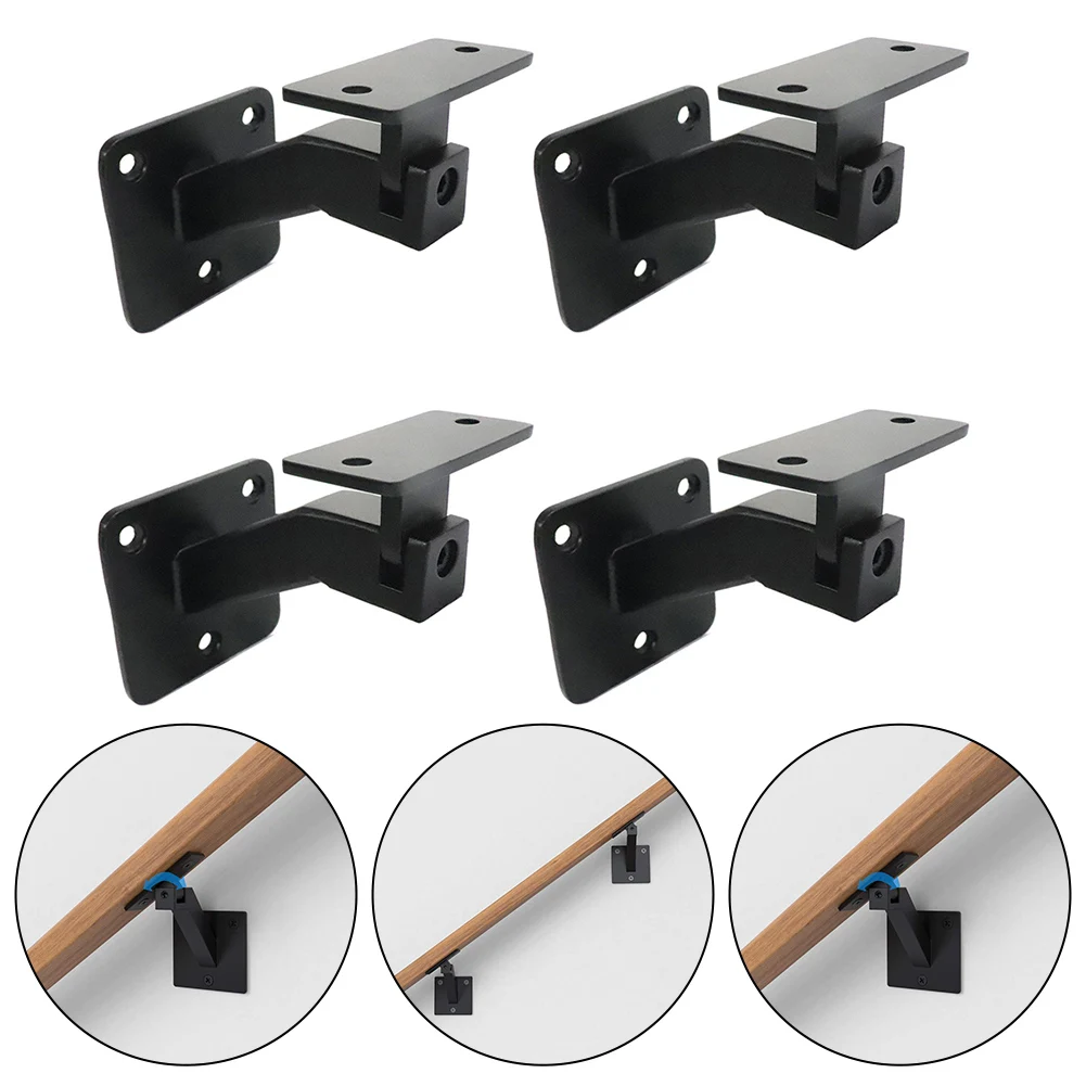 

3pcs Black Adjustable Handrail Brackets For Stairway Hardware Railing Brackets Handrail Holders Iron Home Improvement