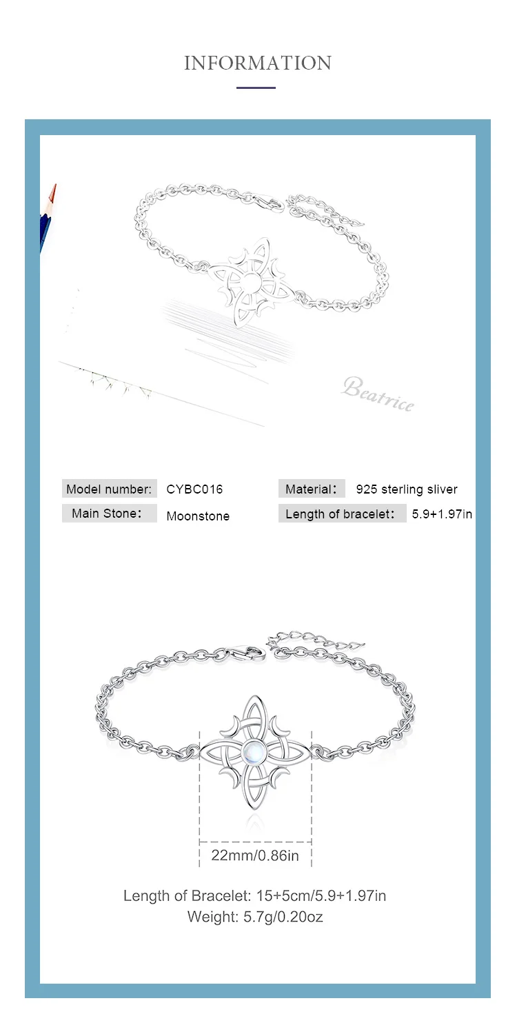 Silver Moonstone Celtic Knot Amulet Chain Bracelet