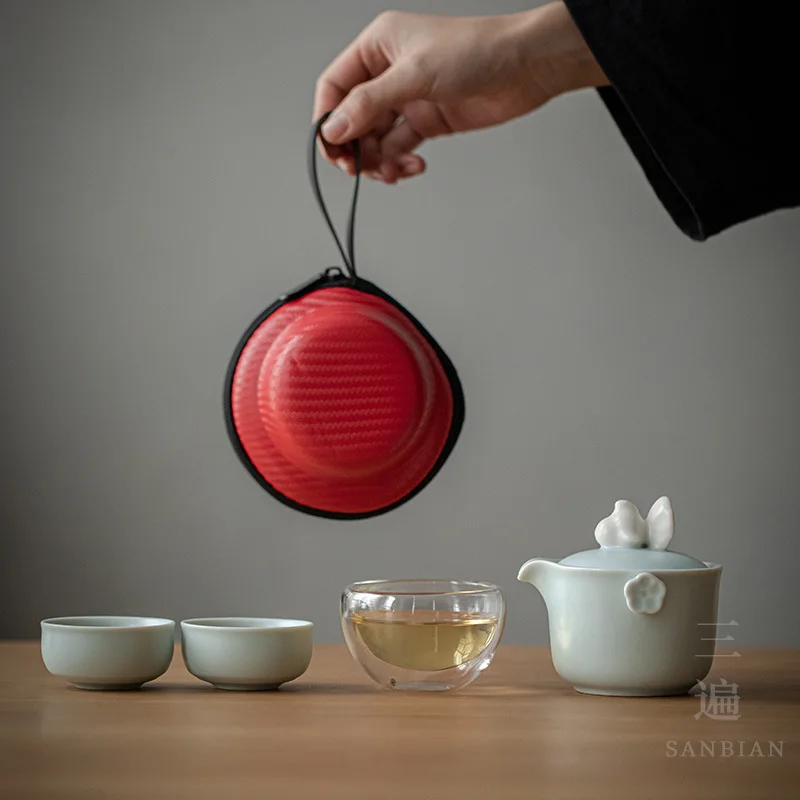 

Ru посуда, дорожный чайный набор кунг-фу, мини-набор с быстрой чашкой, Портативная сумка, один чайник, две чашки, две чашки, одна пузырьковая чашка