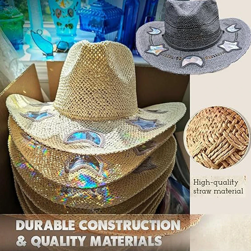 2025 Vintage Summer Beach Bohemian Straw Hat Shell Women Men Western Cowboy Hats Wooden Beads Hollow Out Sun Hat Holiday Cap