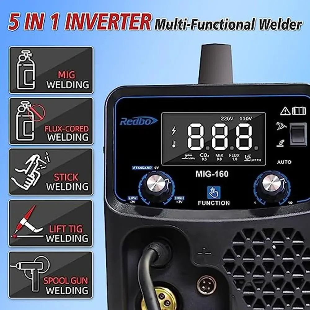 160Amp Dual Voltage MIG Welder Gasless Flux Core Stick TIG Spool Gun 2