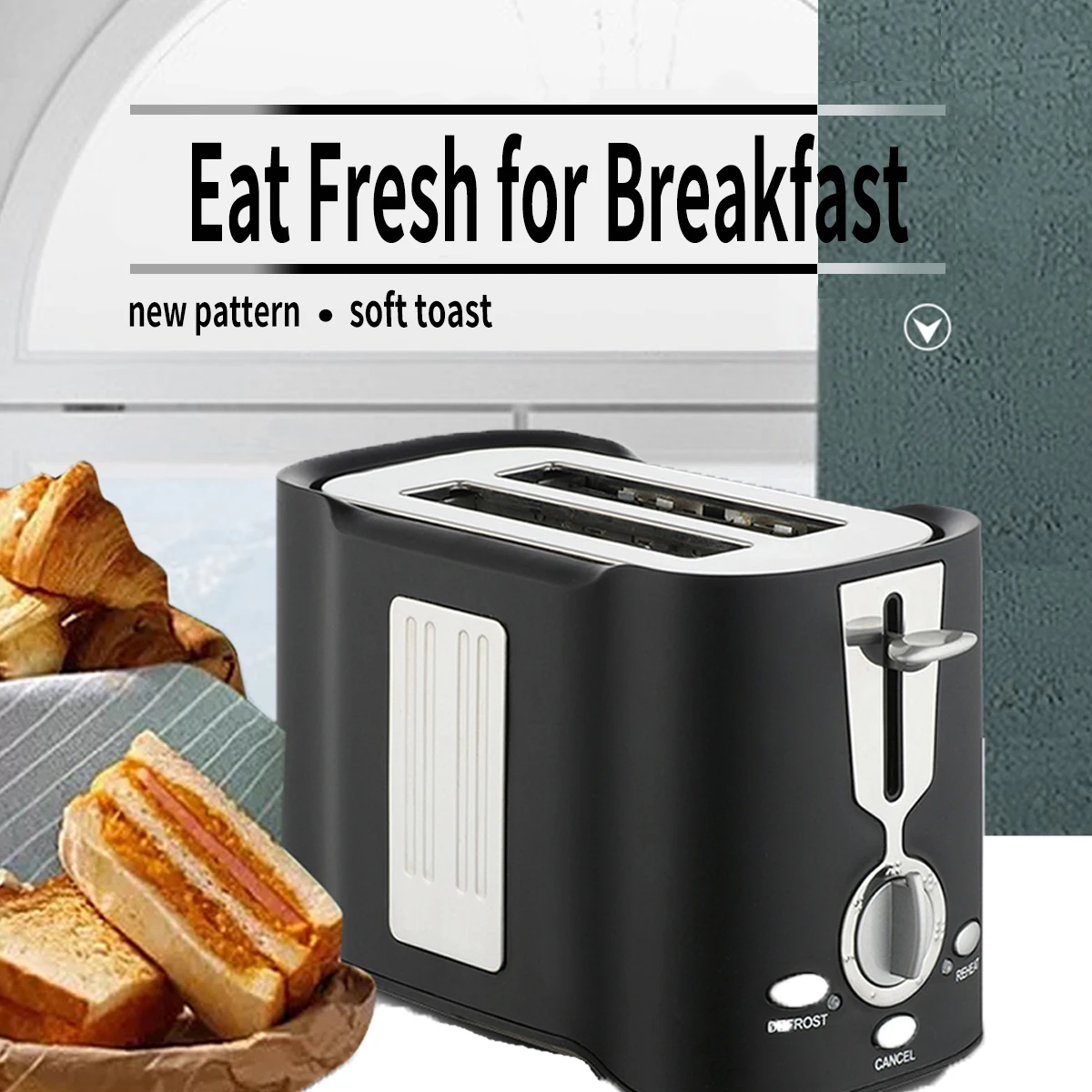 Electric Toaster Machine Home Automatic Small Stainless Steel Two Slice Toaster Breakfast Machine