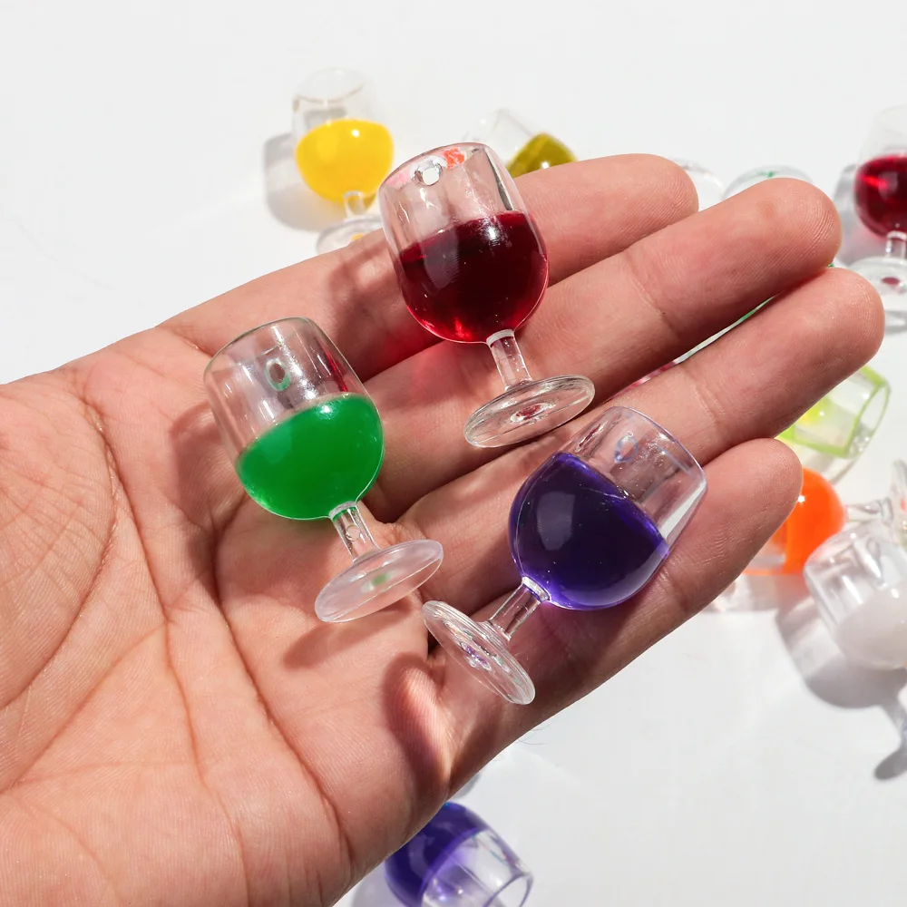 Elegant 3D Red Wine Glass Resin Charms - Set of 6 for Jewelry and Accessories Creation