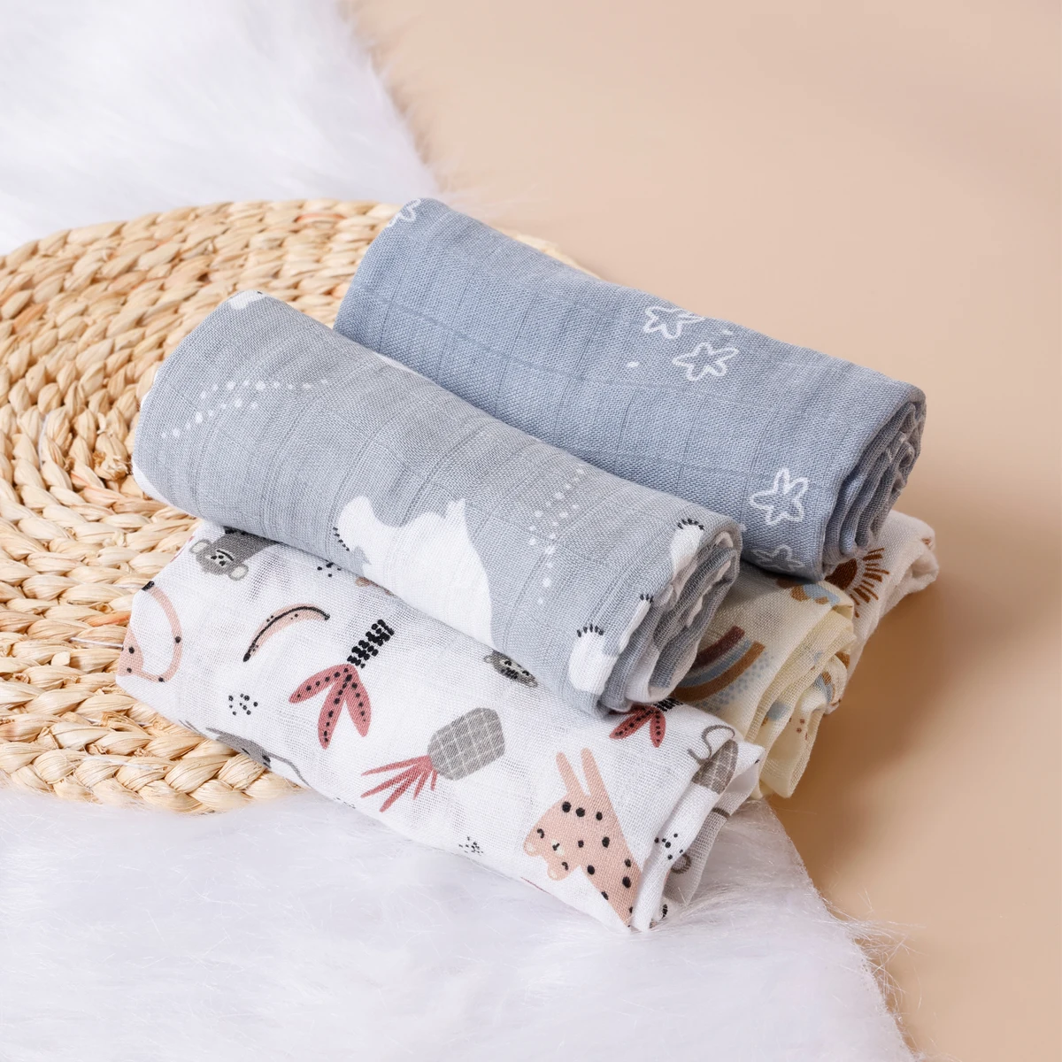 Description Picture 2 of itemKangobaby #My Soft Life# 5pcs Multifunctional Baby Muslin Bib Newborn Blanket Breathable Child Scarf 60x60cm