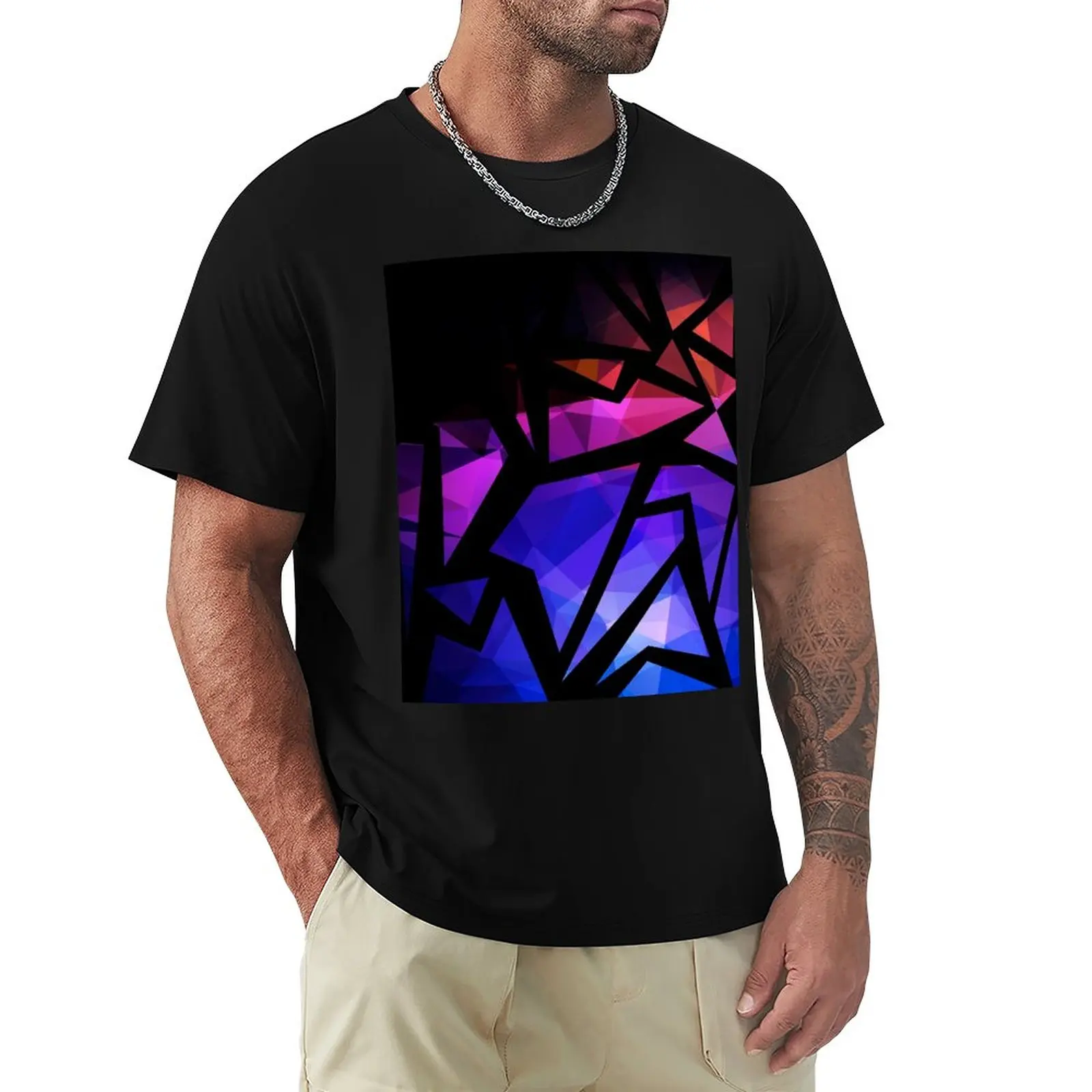 

Abstract print of triangles polygon print. Bright dark design colors T-Shirt quick drying t-shirt Men's cotton t-shirt