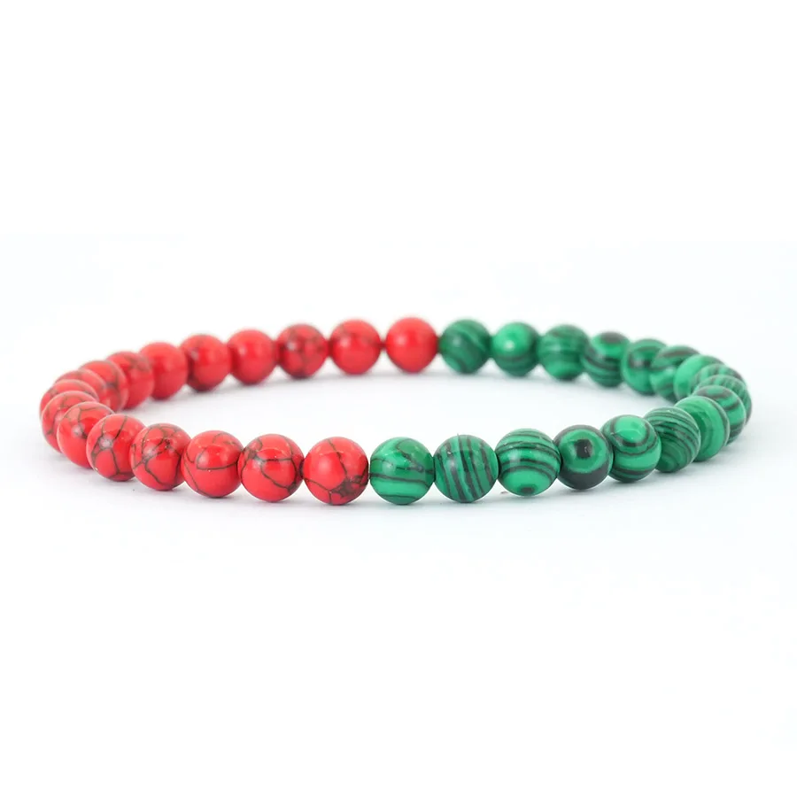 Noter Stilvolles 2-teiliges Weihnachtsarmband-Set für Männer, grün, rot, Schnurarmband, Magnetschnalle, Wickelarmband, Howlith-Perlen, Brazalete – Detail 10