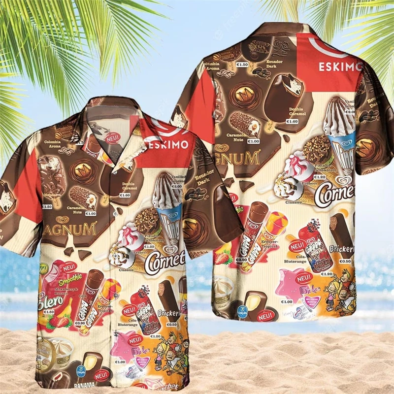Vintage 80s 90s Clothing 3D Print Trendy Cool Fashion Ice Cream Shirts Beach Party Tops Short Sleeve Summer Male Shirts Mens Top 2