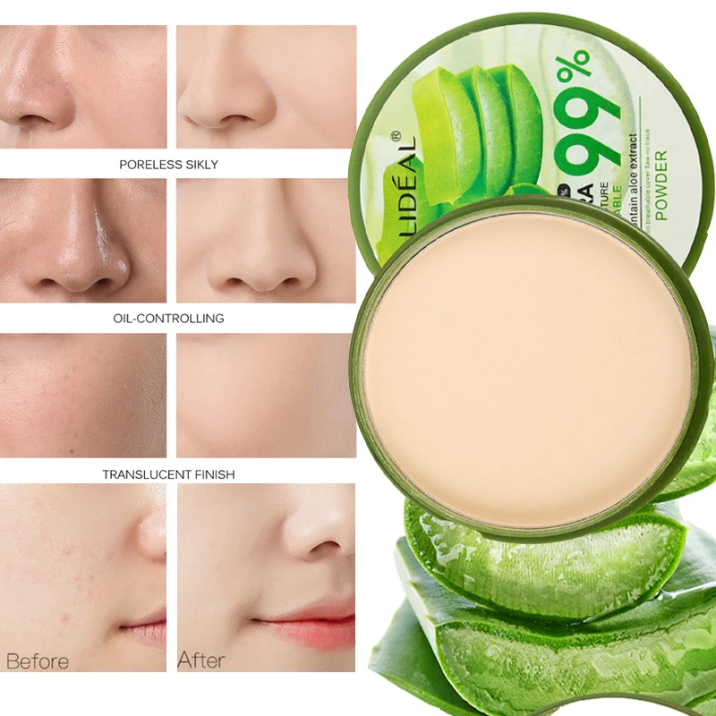 99% Aloe Vera Face Powder Smoothing Pressed Powder Waterproof Moisturizing Concealer Brighten Foundation Face Makeup Cosmetic For pressed powder foundation,setting powder,concealer powder,face powder,compact powder