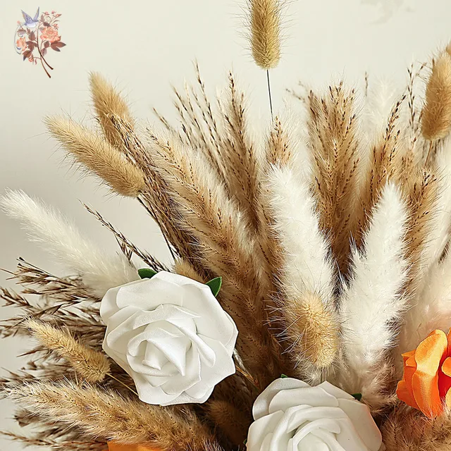71Pcs Artificial Flower Arrangement Mix Real Rose Dried Pampas Grass