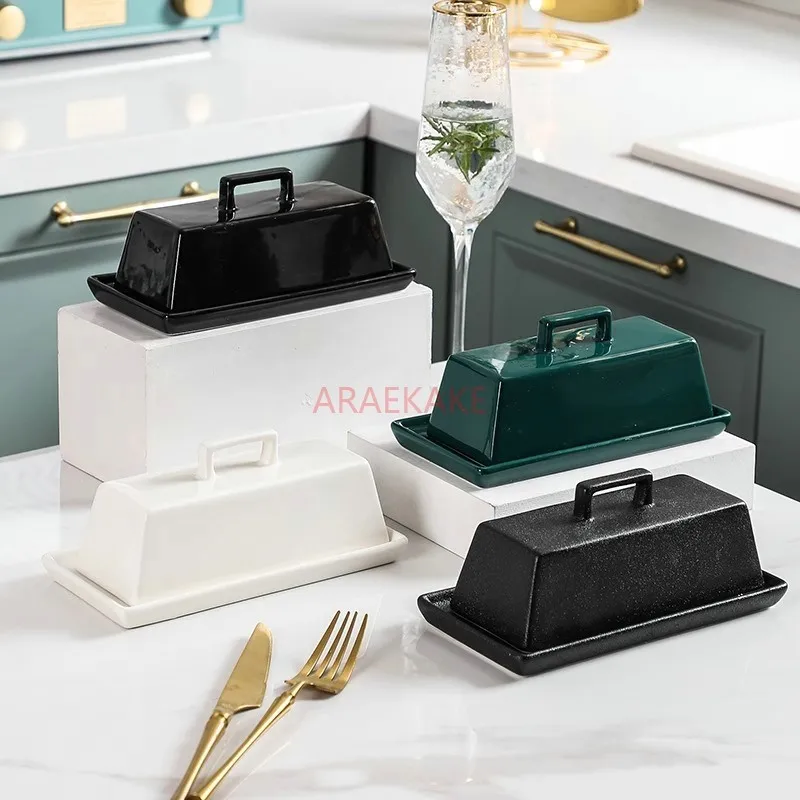 European simple cheese butter dish with lid Dim sum dish ceramic butter special tableware household cheese box