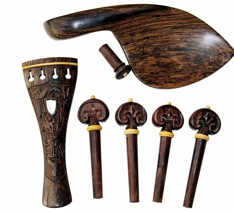 

1 set violin 4/4 Carved patterns Ox horn wood accessories parts fittings,Tailpiece+Tuning pegs+Endpins+Chin rest/Chin Holder