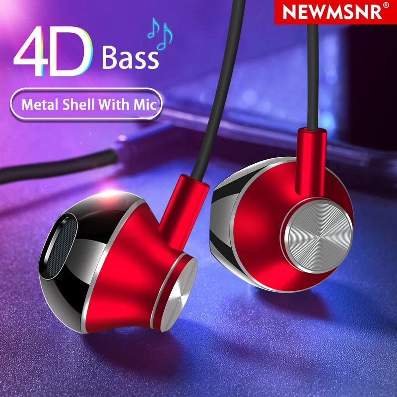 

4D Metal Bass Wire Earphones Volume Control With Microphone Earphone In Ear Headphone Waterproof Gaming Headset fone de ouvido