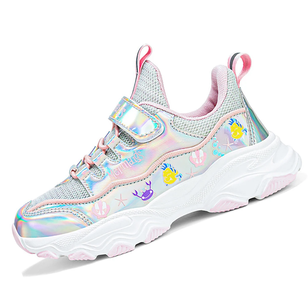 Disney Kids Winter Autumn Casual Sneakers Girls Mermaid Princess Outdoor Shoes Students Non-slip Breathable Animal Sports Shoes
