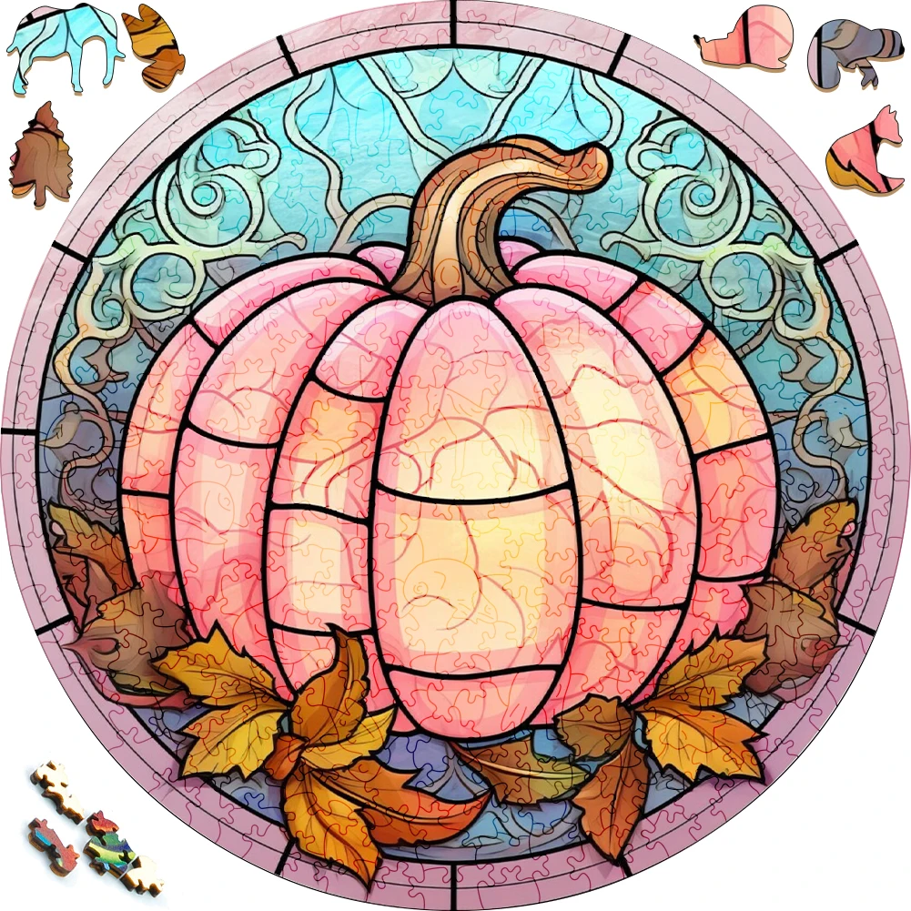 Halloween Wooden Puzzle Painted Pink Pumpkin Funny Toy Animal Wood Puzzles Smart Games Round Shaped Jigsaw Puzzle For Friends creative wooden puzzle ferocious eagle funny toy animal wood puzzles smart games round shaped jigsaw puzzle best gift for adults