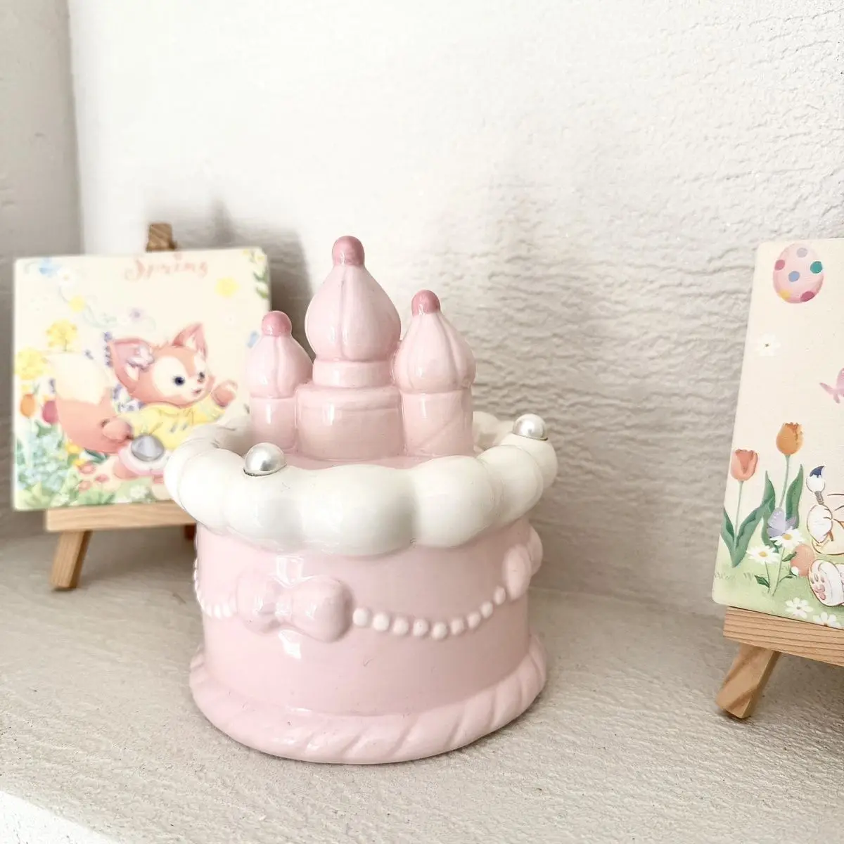 Modern Pink Castle Cake Ceramic Storage Jar Cute Home Jewelry Box Cake Shape Candy Biscuit Jar Desktop Ornament Home Decoration 4