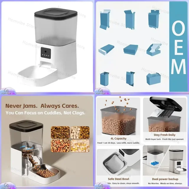Automatic Cat Feeder with Smart Water Dispenser Stainless Steel Digital Pet Feeder Anti-Blocking Easy Clean for Cats Dogs 1