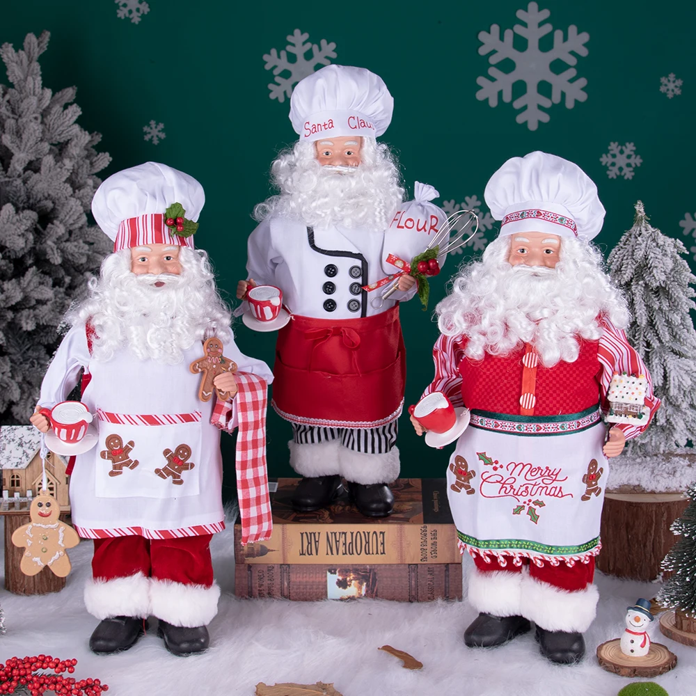Christmas Holiday Party Supplies Santa Claus Cook 19" Adorable Gingerbread House Chef Santa Claus Doll For Kitchen Decorations christmas tree decoration santa claus doll
