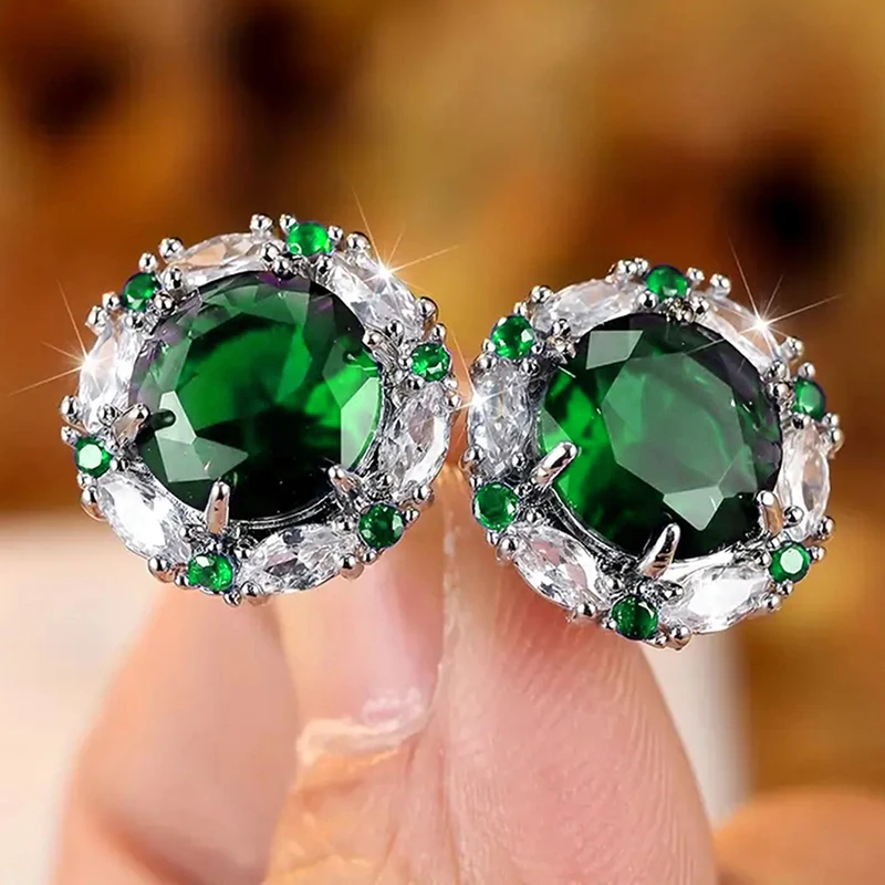 Huitan-2023-Hot-Cubic-Zirconia-Stud-Earrings-for-Women-White-Blue-Green ...