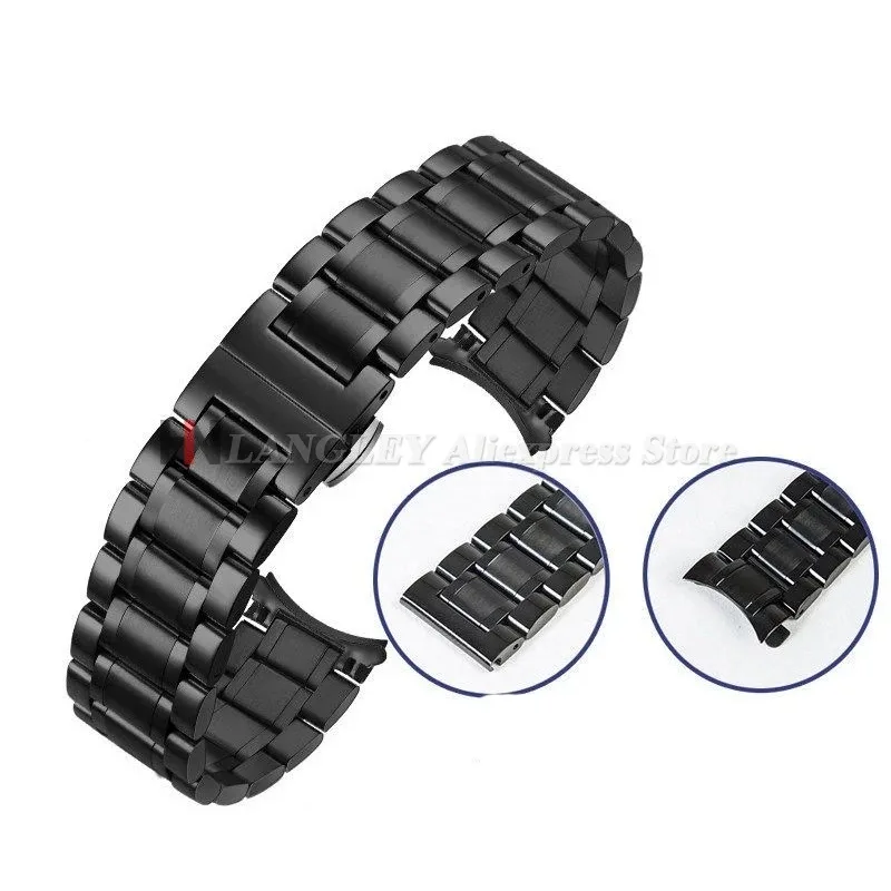 Elegant Curved End Stainless Steel Watch Strap with Butterfly Buckle