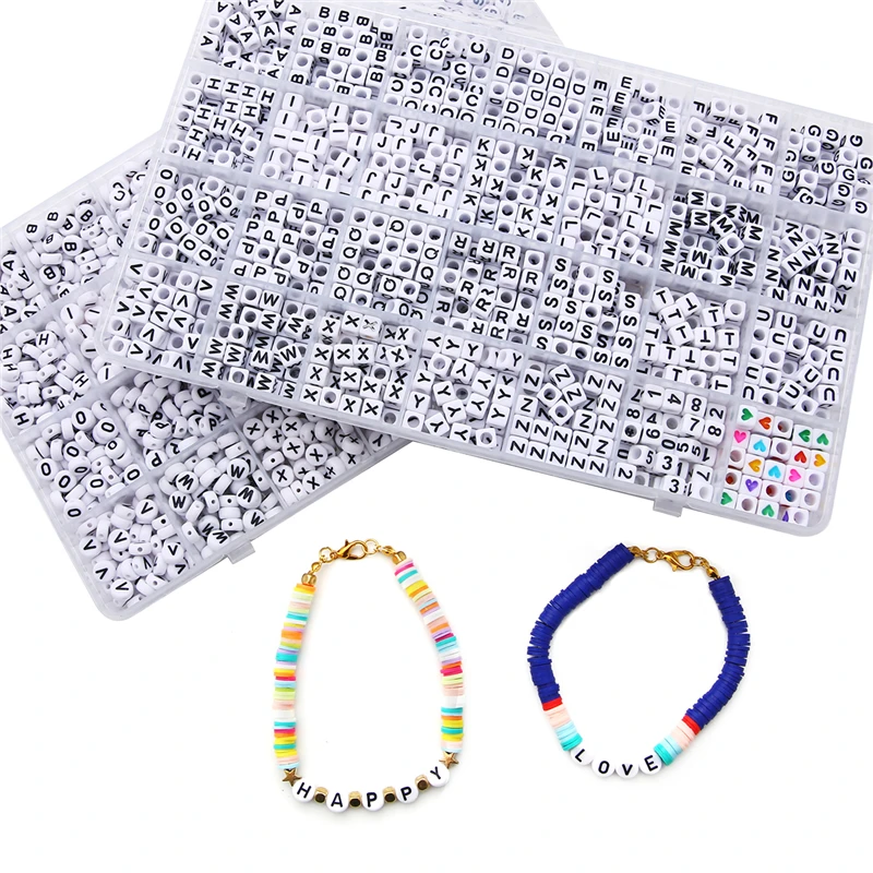 1200pcs/Box Acrylic English Alphabet Letter Beads Kits With Stretch Cords For Name Bracelets Jewelry Making Acrylic Beads Box