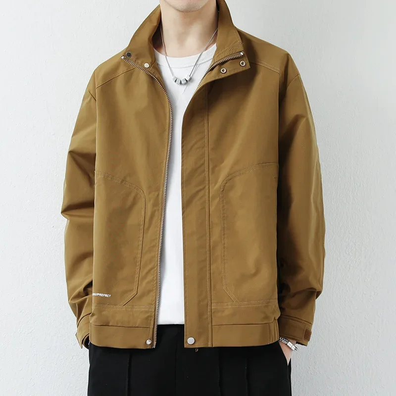 

spring Winter Jackets Men Fashion Man Windbreaker Coat Solid Color Y2k Vintage Jacket Outdoor Cargo Coat Khaki Black Coats
