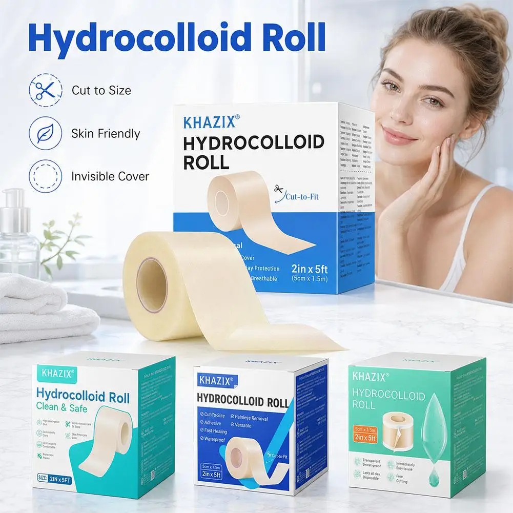 Hydrocolloid Adhesive Healing Roll - Waterproof Bandages for Acne, Burns & Wound Care (2in x 5ft)