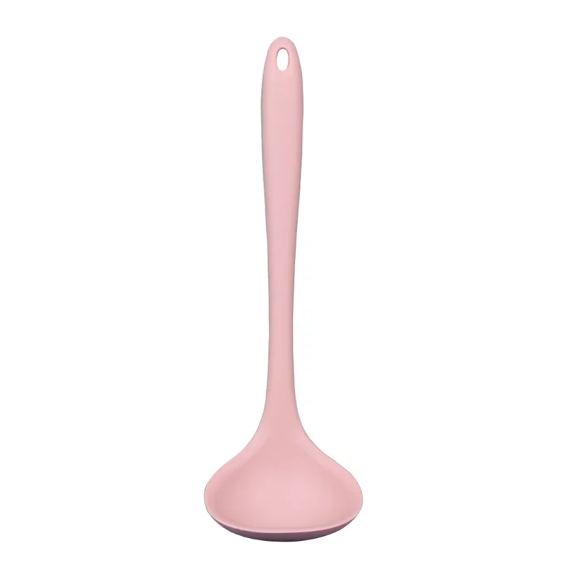 Wooden Serving Spoon Ladle Silicone Ladle Soup Spoon Non-stick Curved Handle Unbreakable Big Round Scoop for Dinner Creative Kitchen Dining Tool Tableware