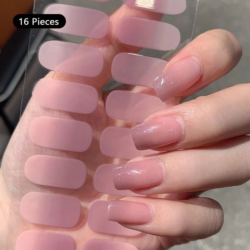 Nail Stickers Pink Nude Full Cover Nail Sticker Gradient Color Self-Adhesive Simple Full Nail Wraps DIY Thermal Effect Art Making Manicur
