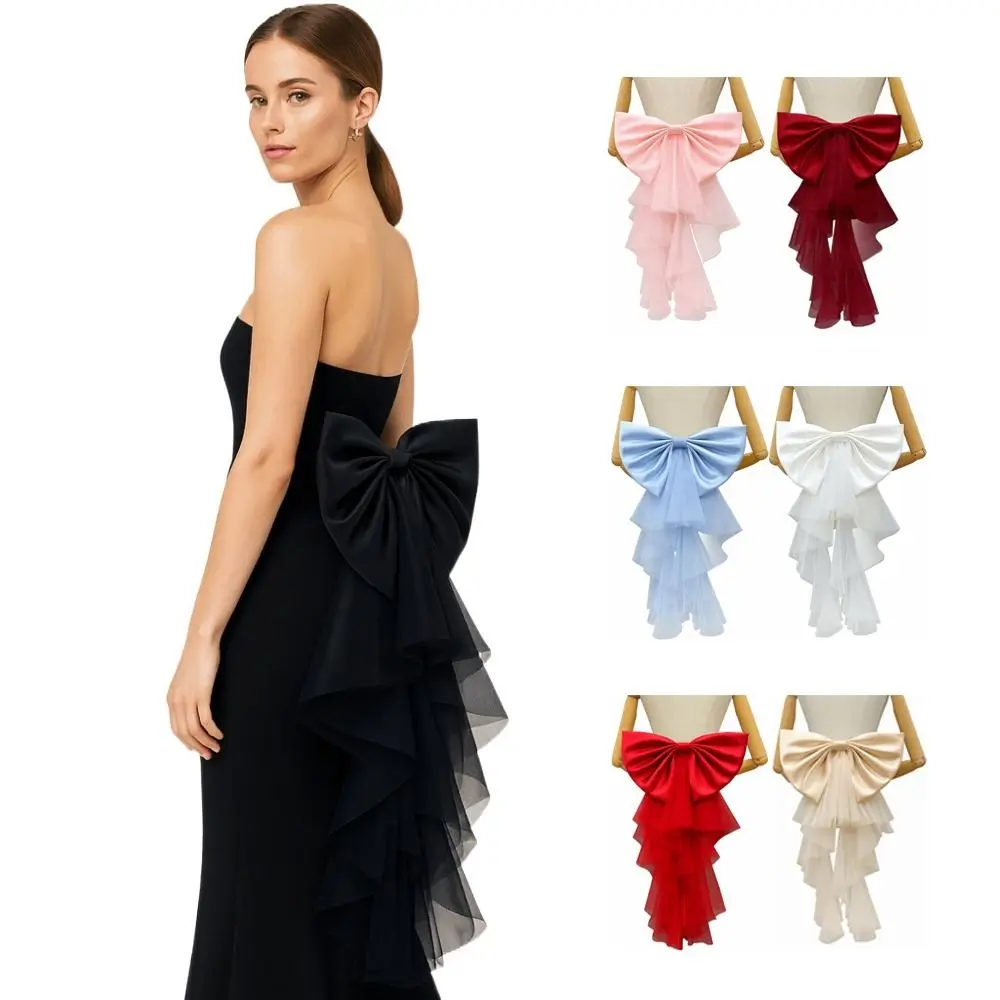 Elegante cintura da sposa in raso di maglia grande fiocco in raso staccabile fiocco in tulle abito da sera accessori per la vita accessori per la decorazione del vestito da donna