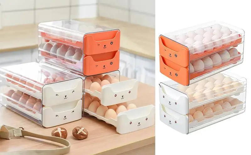 

Egg Storage Box Fridge Egg Dispenser Double Layer Stackable Egg Storage Container Egg Stand Egg Holder Box Bin Kitchen Accessory