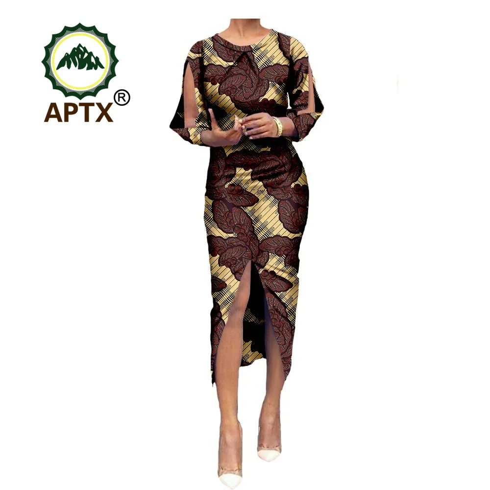 

African Dresses for Women Summer Ankara Print O-neck Mid-calf Length Split Dashiki Women Casual Dress Party Wedding A7225131