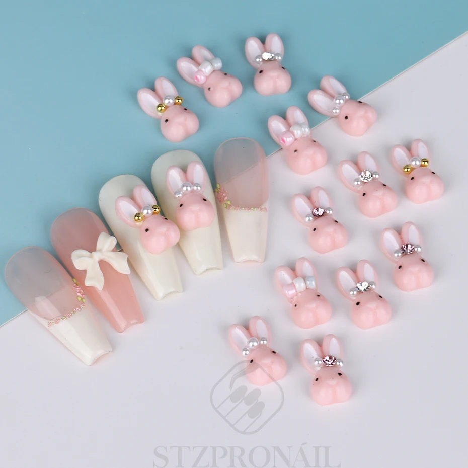 Cute Bunny Nail Charms Kawaii Cartoon Rabbit Manicure Gems Acrylic Flat Back Jewelry DIY Decoration Nail Art Accessories