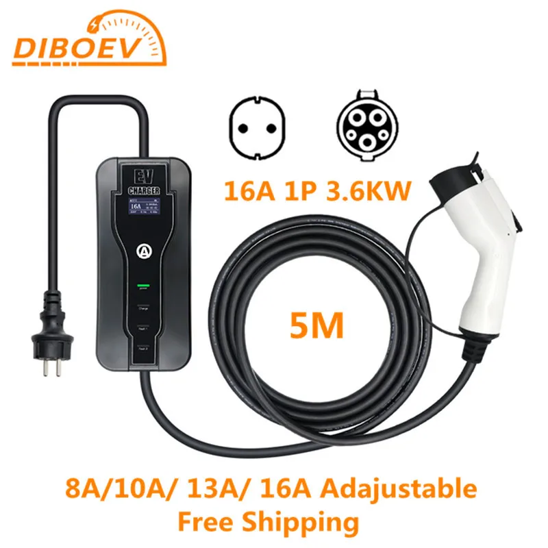 Saej1772 Caricabatterie Portatile Ev 16A 3.6Kw Tipo 1 Wallbox Corrente Regolabile 1 Fase Per La Ricarica Dell'Auto Del Veicolo Elettrico