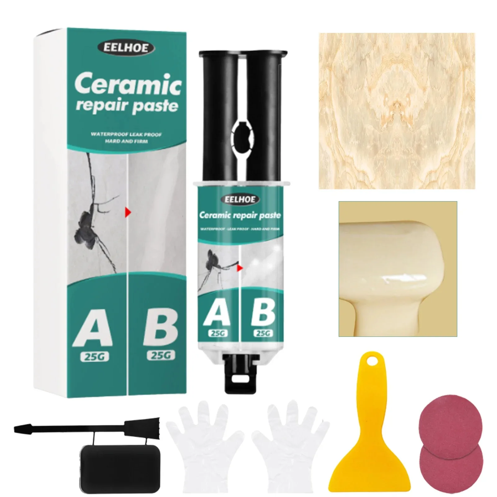 ערכת תיקון אריחים עם דבק אקרילי קסם, ממלא אריחים חזק, סט אוניברסלי לתיקון סדקים אקריליים באמבטיה