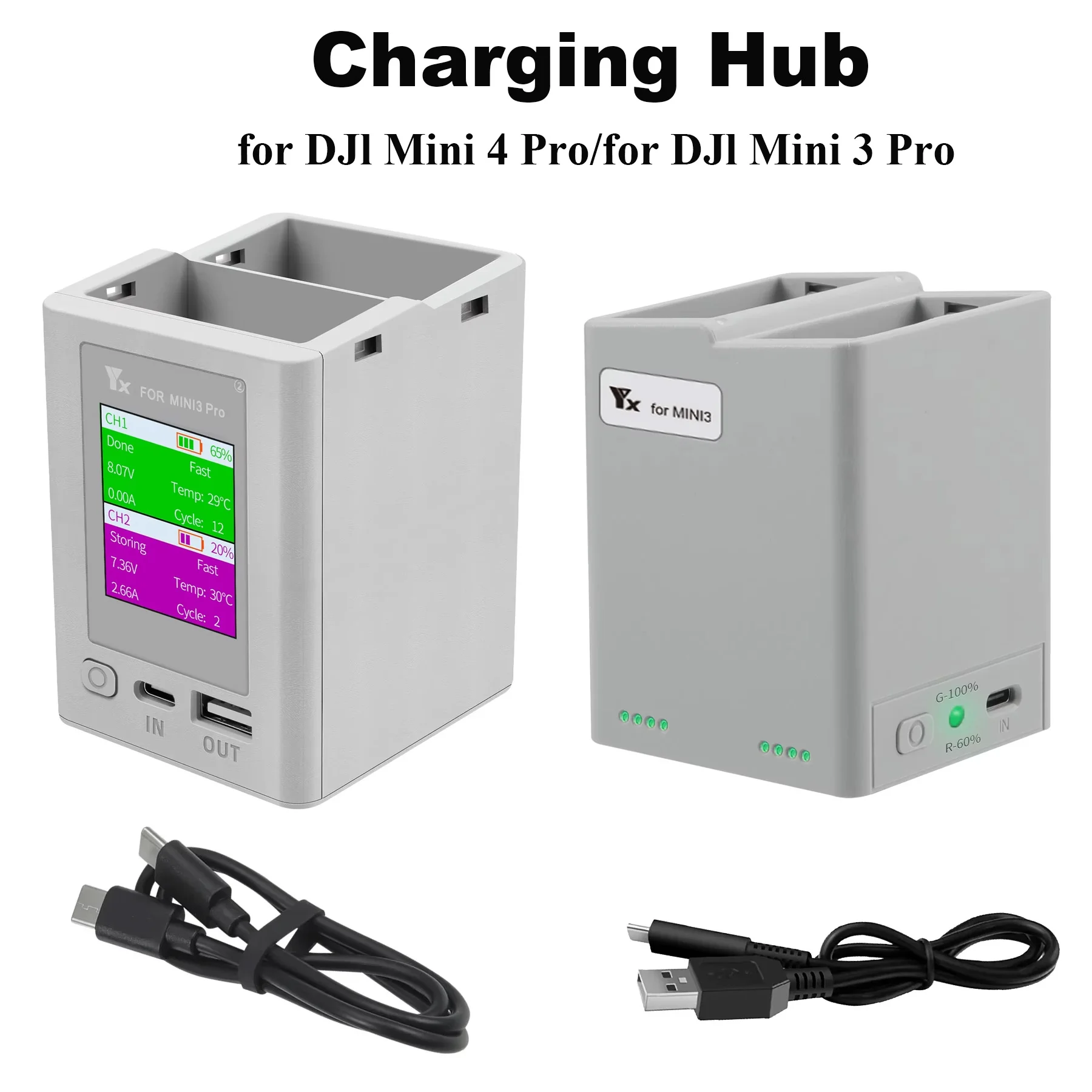 Two-way Digital Display Charging Hub Battery Intelligent Drone Charger DJI Mini 4 Pro/Mini 3 Pro Charging Butler Power Bank Drone Accessories