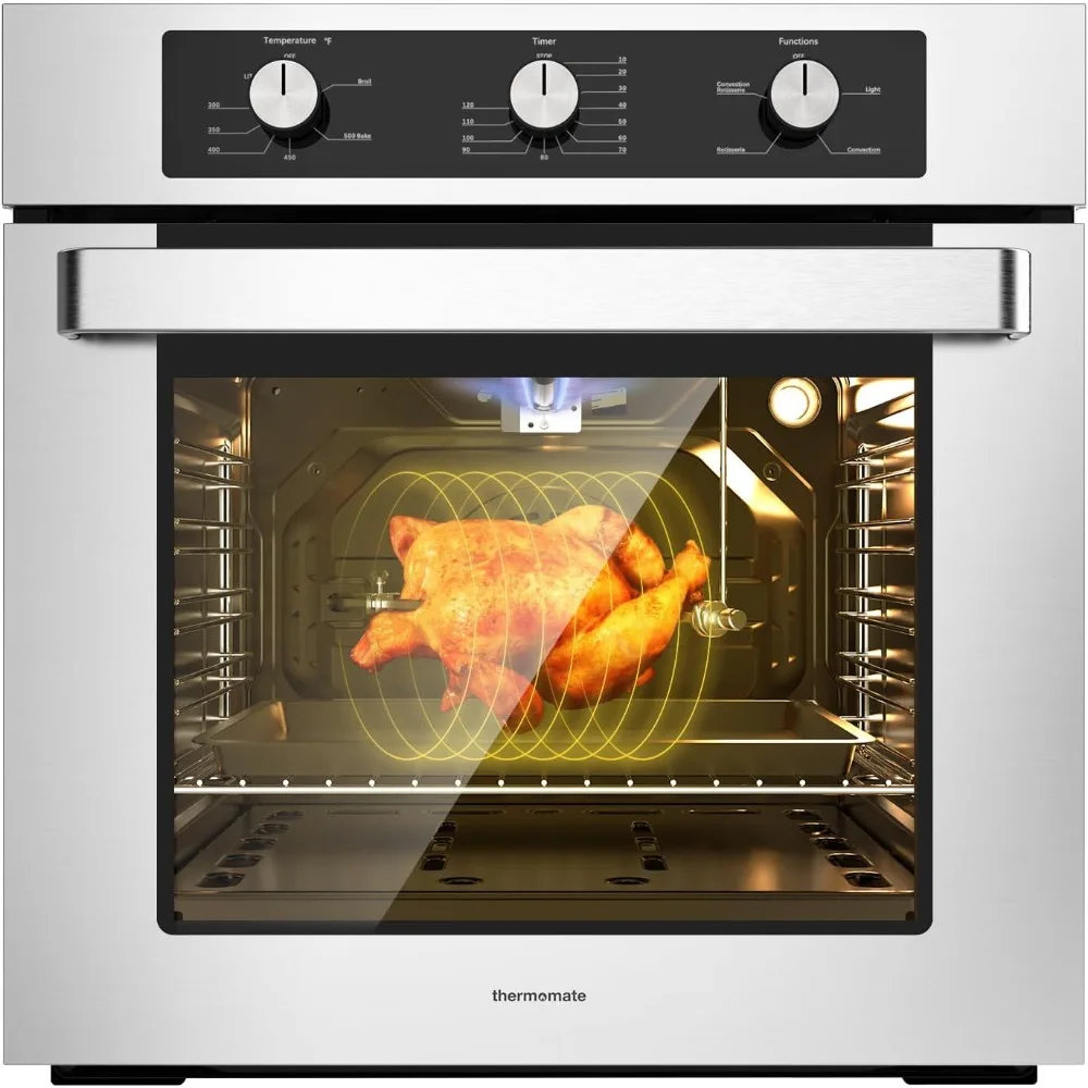 24" Single Wall Oven, ETL Certified, 2.12 Cu.ft. Natural Gas Oven with 5 Cooking Functions and Rotisserie, Built-in Wall Oven
