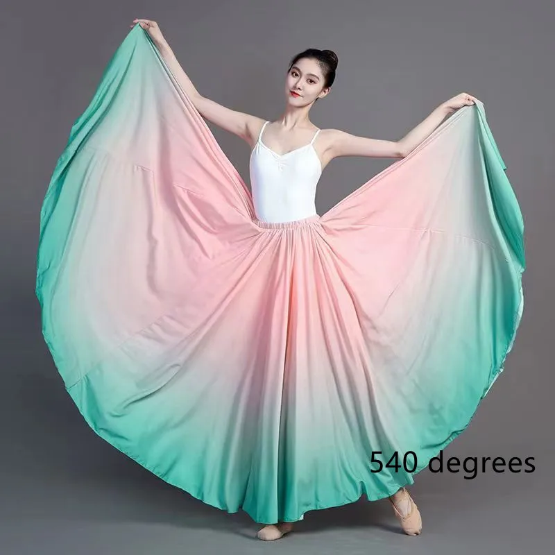 360-720 Degree Flamenco Dance Performer Gradient Skirts for Women Stage Performance Classical Dance Practicing Skirt