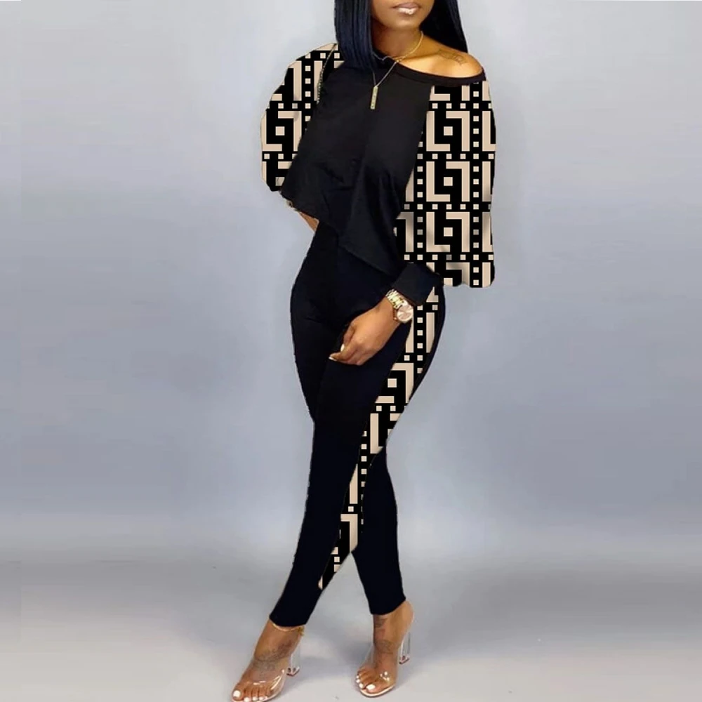 

2 Piece Women Set Dashiki African Clothes Summer Spring New Fashion Long Sleeve Top And Pants Suit Party Lady Matching Sets