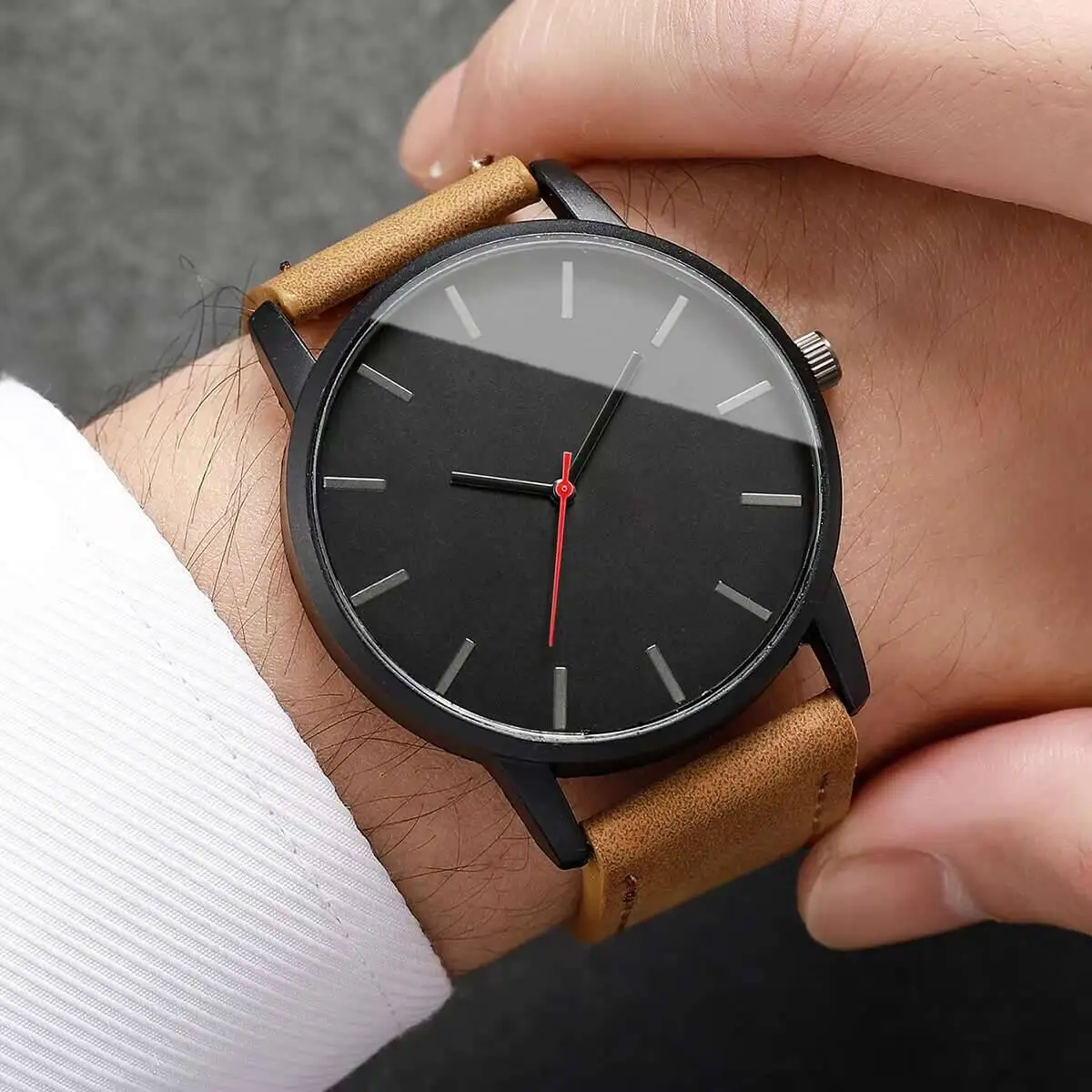 ساعات عمل بسيطة للرجال بحزام جلدي كاجوال ساعة كوار...