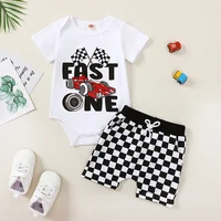 Baby Boy First Birthday Outfit Fast One Birthday Outfit Race Car 1st Birthday Outfit Plaid T Shirt Top Shorts Set 1