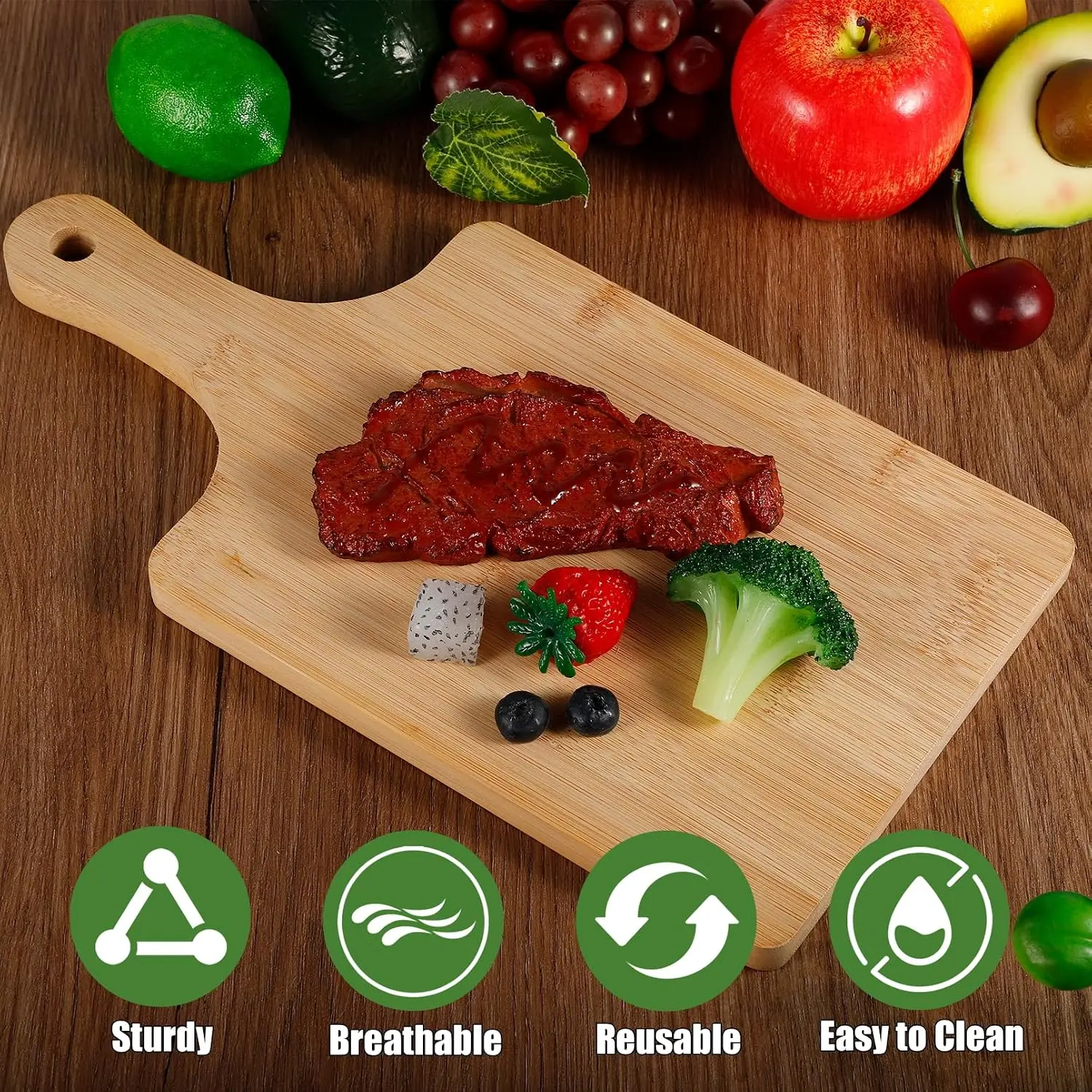 Bamboo Wooden Cutting and Serving Board with Handle for Kitchen and Charcuterie