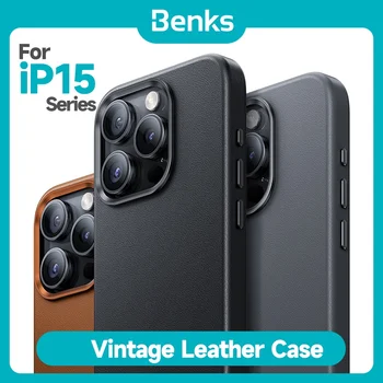 Benks Magnetic Vintage Leather Case for IPhone 15Pro / 15ProMax Simple Luxury Phone Protection Cover 1
