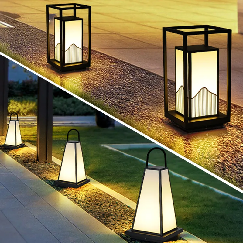 New Chinese Style Outdoor LED Lawn Lights Park Grass Landscape Lights Trapezoidal Retro Villa Courtyard Lights