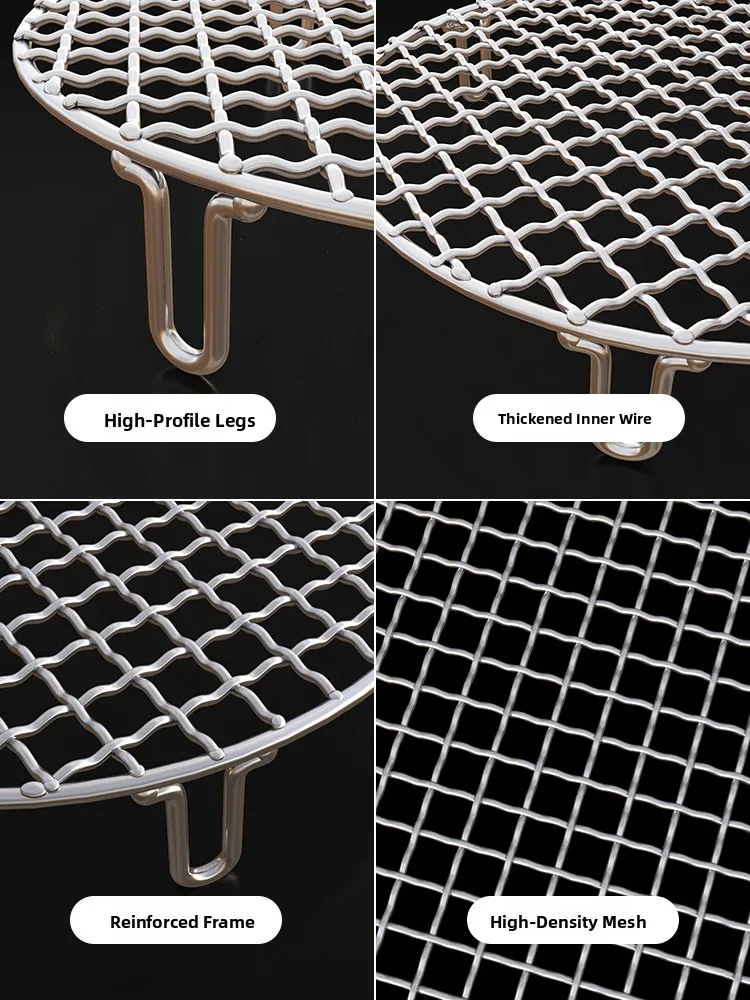 Stainl Steel BBQ ill Net round with Stand Air Fryer Ra Oil Drain Korean Sle Barbecue Me id Indoor Outdoor Use
