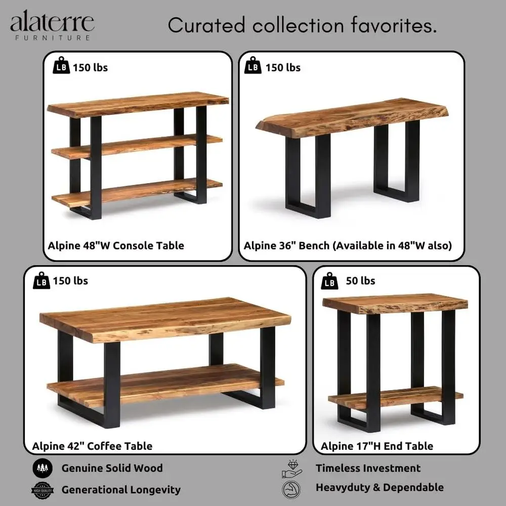 Natural Wood Live Edge Coffee Table with Metal Strap Legs Unique Imperfections Industrial Style Durable Stable Home Furniture 6