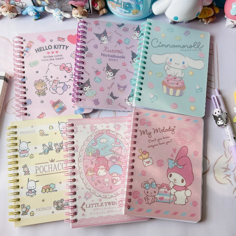 

Sanrioed My Melody Hello Kitty Pachacco Cinnamoroll Kuromi Kawaii Girl A6 Portable Notebook Cartoon Coloring Page Coil Notepad